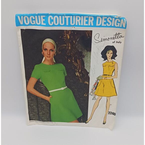 Vogue Other - Vogue Couturier Design Simonetta Italy 2240 Size 10 Dress Pattern CUT 1960s 70s